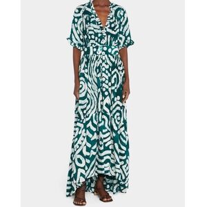 Busayo Tomi Green & White V-Neck High-Low Maxi Dress